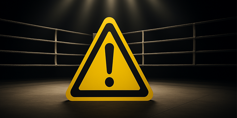 fraud warning sign in a boxing ring